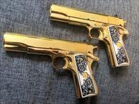 24k Gold Plated Colt 1911 Series 70 .45 acp Consecutive set Father Son Img-1