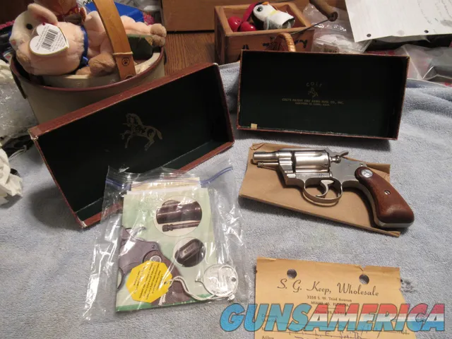 LNIB 1955 Colt Detective Special, Very Rare Duo-Tone Finish, Nickel Finish, 2" Barrel, Wood Grips, With BoxPapers