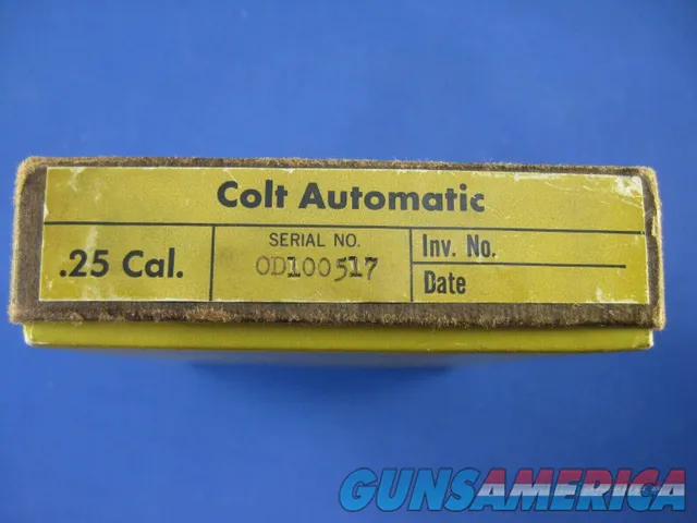 Colt .25 Automatic Factory Pistol Box with owners manual from 1973 era