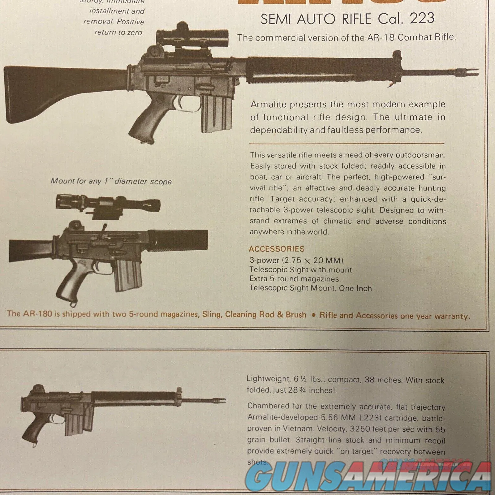 Armalite AR-180 Flyer Poster Advert... for sale at Gunsamerica.com ...