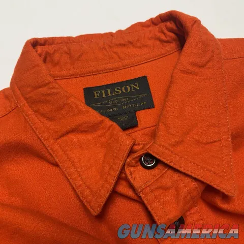 Filson Mens Field Flannel Chamois Shirt L Large Pheasant Red Blaze Orange Warm Img-3
