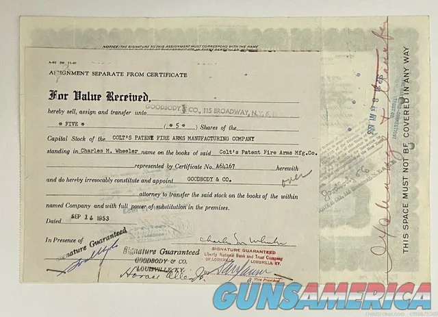 Colts Patent Fire Arms Blue Stock Certificates Dated 1931-1944 Img-4