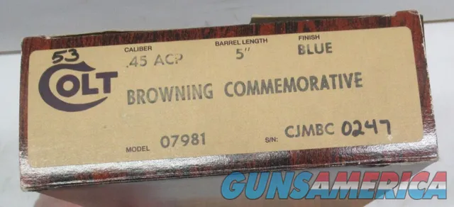 Colt Browning Commemorative .45 ACP Model 07981 Empty Box 126233 Img-2