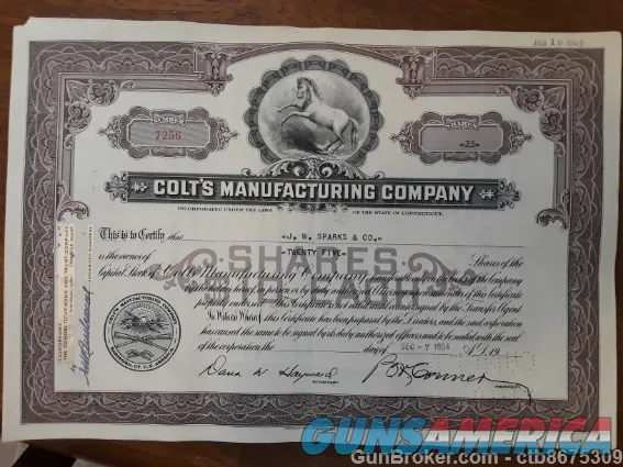 Colt Firearms Stock Certificate Img-1