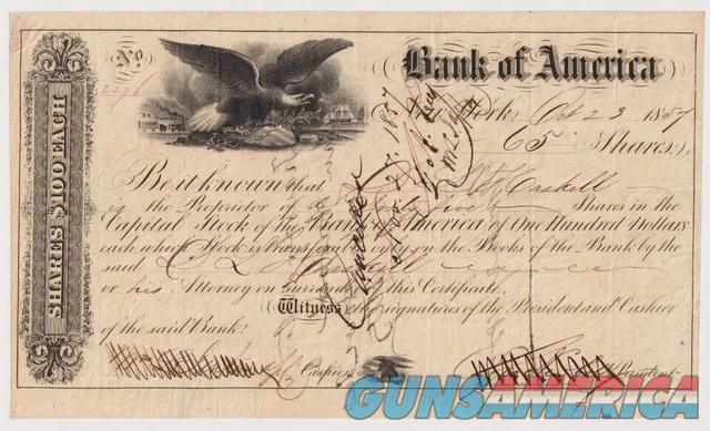 1857 Bank of America Stock Certificate