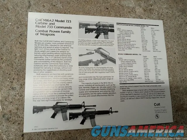 Colt M16A2 Model 723 Carbine and Model 733 Commando Specifications Img-2
