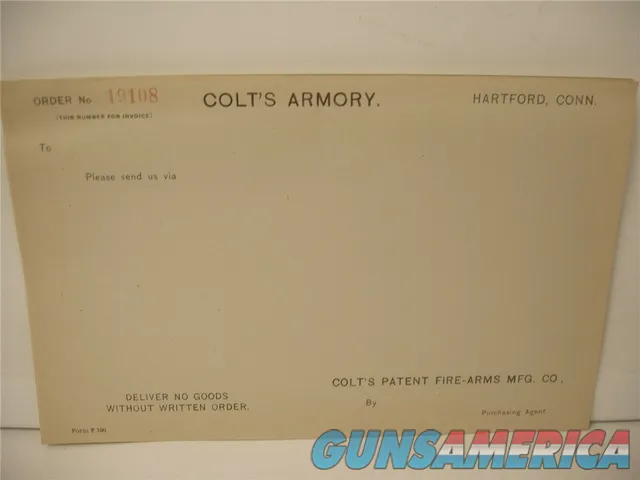 Colt Patent Firearms Unused Order Document