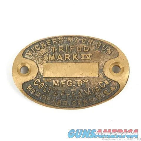 Colt WWII Vickers MMG Tripod Brass Data Plate Replica