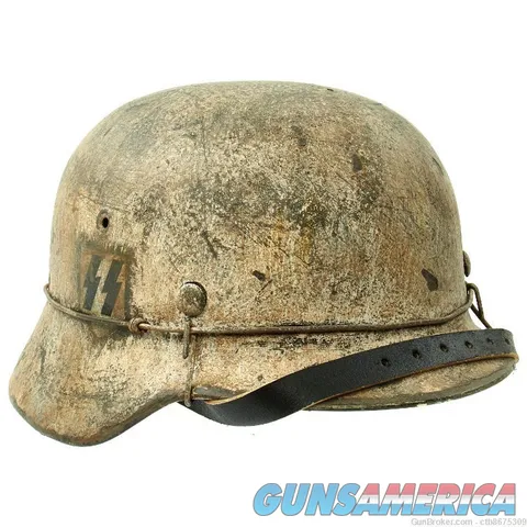 Original German WWII M40 Refurbished SS Winter Camouflage Helmet Img-2