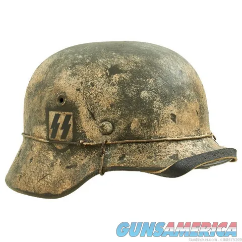 Original German WWII M40 Refurbished SS Winter Camouflage Helmet Img-3