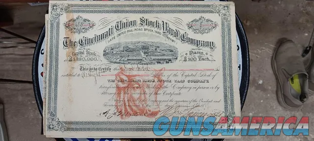 1880's Cincinnati Union Stock Yard Company Stock Certificate