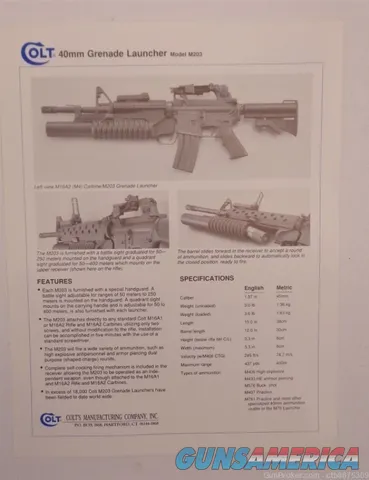 Colt M203 40mm Grenade Launcher Fact Sheet Advertisement Specifications Fea Img-2