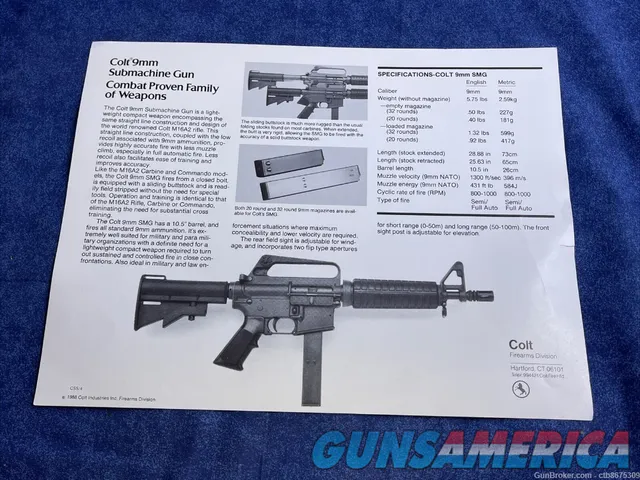 Colt 9mm SMG 1988 Brochure