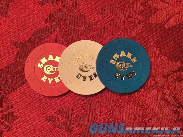 Colt Firearms “Snake Eyes” Poker Chips 3 piece set Red White & Blue