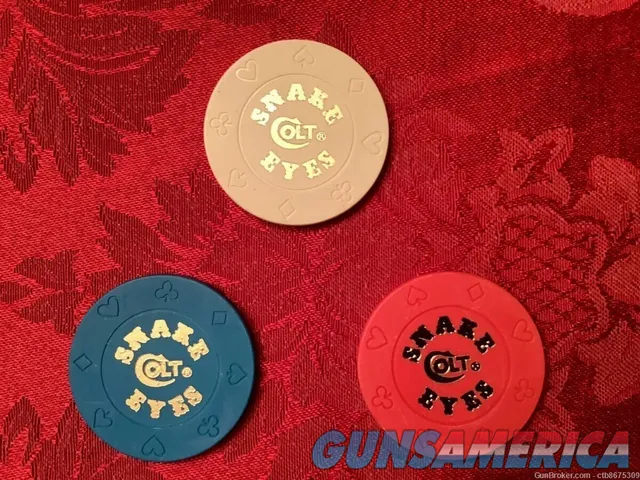 Colt Firearms Snake Eyes Poker Chips 3 piece set Red White & Blue Img-2