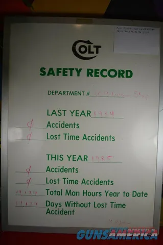 Colt Custom Shop Safety Record Sign 1984