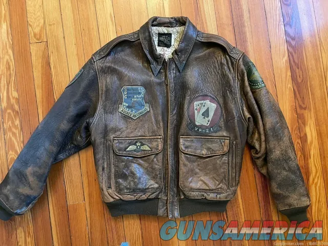Avirex A-2 Leather Jacket Air Command Patches Size Large