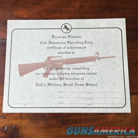 Colt Firearms Rifle Certificate New Old Stock Img-1