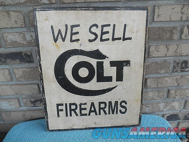 Colt Firearms Painted Wood Advertising Sign 18" H X 15" W