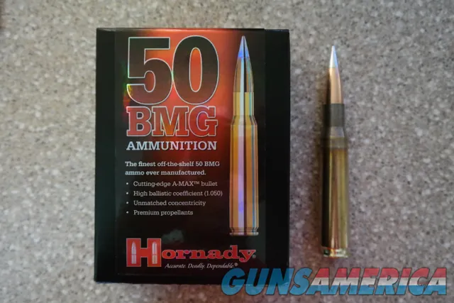 50cal BMG Hornady 7580 grain A-Max Box of 10 rounds Free Shipping