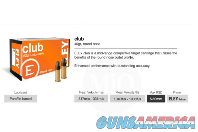 Eley Club 22lr 40gr Round nose - Premium Rimfire Ammuntion 500rds Img-2