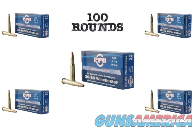 PPU Rifle Ammunition 30-30 Win 150 gr FNSP 2300 fps 100RDS