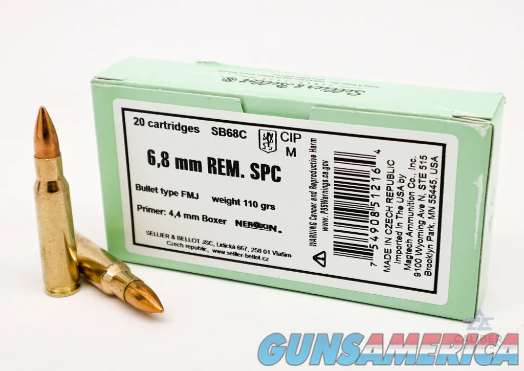 Sellier &amp; Bellot 6.8mm Remington SPC Ammunition 110gr Full Metal Jacket FMJ (20 Rounds)