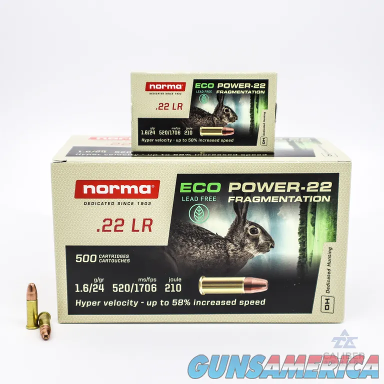Norma ECO Power .22LR Ammunition 24gr Fragmenting Hollow Point Lead Free (500 Rounds)