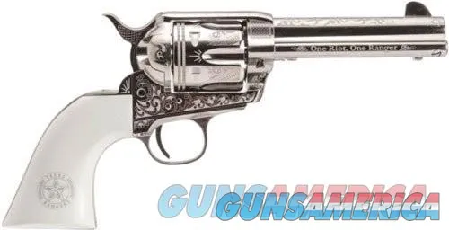 Engraved Texas Ranger .45 LC Revolver - Simulated Ivory Grips, 4.75" Barrel, 6 Rounds, Nickel Finish