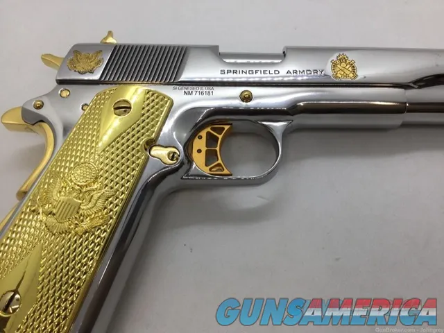 Springfield mil spec 45 ACP cusom with Trump 45 engraved bright nickel plated with 24 carat gold accent and all parts