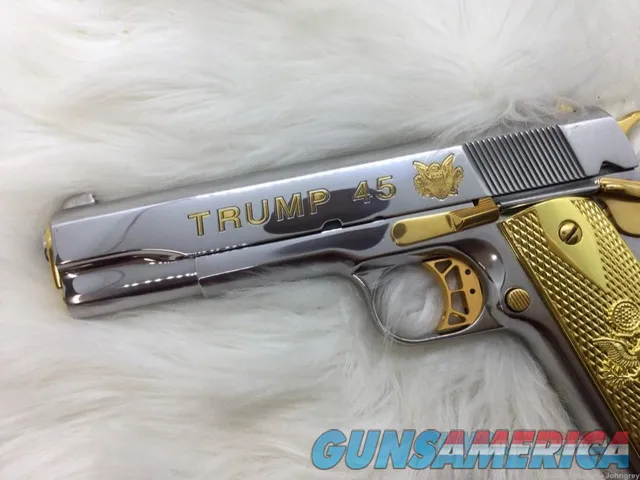 Springfield mil spec 45 ACP cusom with Trump 45 engraved bright nickel plated with 24 carat gold accent and all parts Img-2