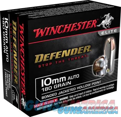 Winchester Defender 10mm Auto - 20rd 10bx-cs 180gr Bonded Jhp