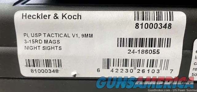 Heckler & Koch USP 9 Tactical 9mm Pistol 4.86 BBL 15RD H&K 81000348 NEW Img-2