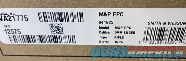 Smith & Wesson M&P FPC Rifle 9mm 16.25 BBL 23RD S&W 12575 NEW Img-2