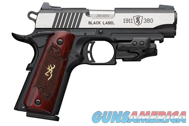 BROWNIG 1911-380 BLACK LABEL MEDALLION .380ACL BLACKENED STAINLESS FINISH 4.45 BBL CRIMSON TRACE LASER
