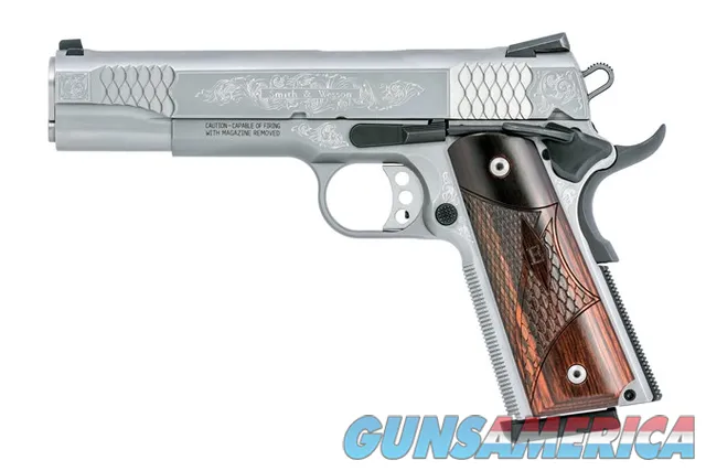 S&W SW1911 ENGRAVED 45 ACP GLASS BEAD STAINLESS FINISH 5" BBL 8+1 CAPACITY 