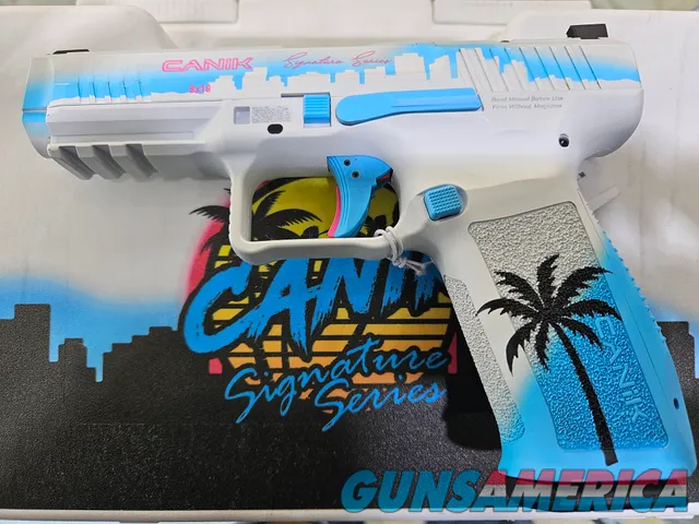 Canik Mete SFT Signature Series (Miami Days) SKU:HG7610-N 4.5in Barrel 9MM White/Teal 18+1/20+1 (Number 1883 of 3050)