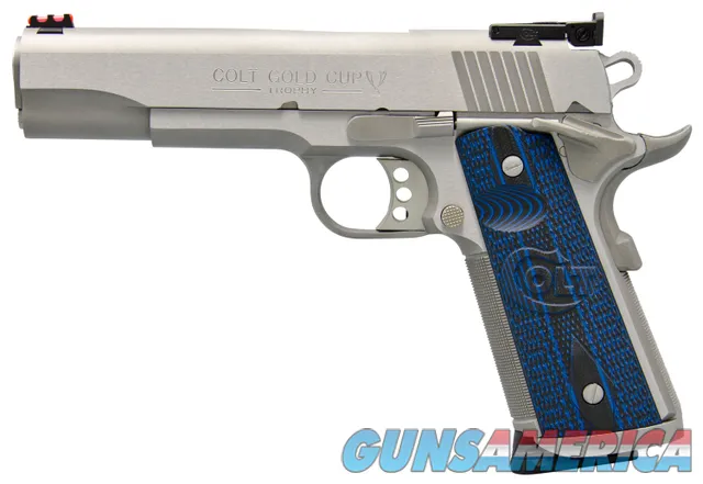 Colt Gold Cup Trophy 45 ACP, 8+1, Stainless 5", Competition Blue G10 Grips