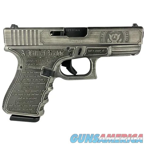 Glock G19 Gen 3 Trump 2024 9mm Luger 4.02" Distressed Silver 15 Rds GLPI19502T24