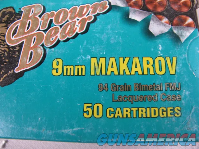 8143  Brown Bear 9MM, Makarov 94 Grain Bimetal FMJ, Lacquered Case, 50 in each box. We have 12 Boxes at 15 each box Img-3