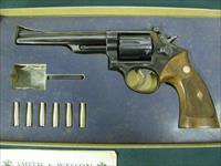 7158 Smith Wesson 53 22 JET 6 inch barrel 1962 mfg excellent box & papers and shell inserts,ramp front adjustable rear site, Diamond walnut grips rare revolver. Img-3