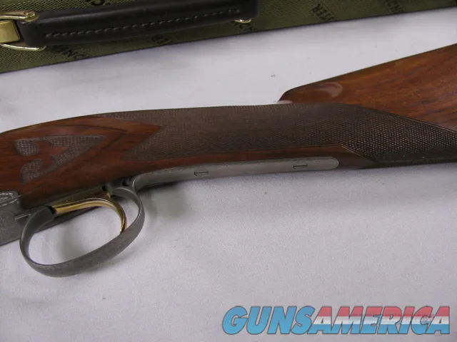 7827   Winchester 101 QUAIL SPECIAL 410 gauge 26 barrels mod/full, AS NEW IN CORRECT Case, AAA++Fancy FEATHERCROTCH WALNUT, vent rib, ejectors, Winchester pad, 99.9% condition. bird dog and 4 quail coin silver engraved receiver. none finer  Img-6