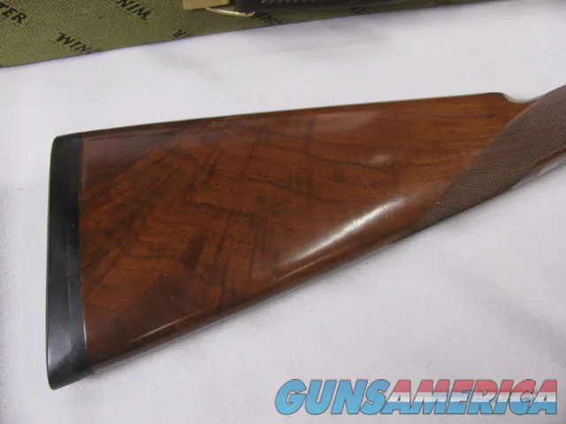 7827   Winchester 101 QUAIL SPECIAL 410 gauge 26 barrels mod/full, AS NEW IN CORRECT Case, AAA++Fancy FEATHERCROTCH WALNUT, vent rib, ejectors, Winchester pad, 99.9% condition. bird dog and 4 quail coin silver engraved receiver. none finer  Img-7