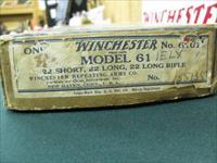 7210 Winchester 61 22 caliber, short, long,long rifle, steel butt plate 1951 mfg. Correct box, hang tag, Brochure, 97-98% condition.very excellent condition, Box Excellent. with cardboard innards. Img-2
