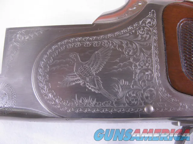 7751 Winchester 101 Pigeon FEATHERWEIGHT 12 gauge 26 barrels ic/im,STRAIGHT GRIP, 99% Winchester pad, Correct Winchester box serialized to the gun. A++Fancy figured walnut, vent rib, ejectors 1Pheasant and 2 quail engraved on coin silver re Img-5
