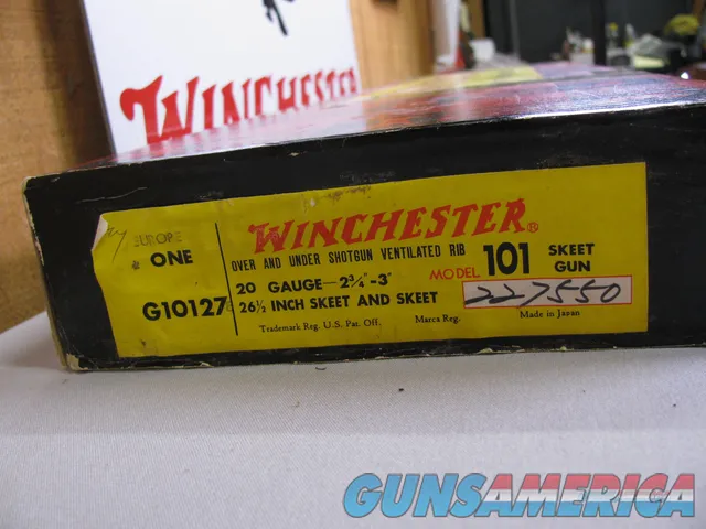 7767  Winchester 101 20 gauge 26 inch barrels skeet/skeet, 2 3/4 chambers, pistol grip with cap, Winchester box serialized to the gun, early good one with 2 brass beads, ejectors, vent rib, 99% CONDITION, Decelerator pad 14 1/4 lop, matches Img-2