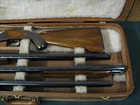 6583 Winchester 101 Field skeet set 28 inch barrels, 20 gauge 410 gauge 28 gauge, 28 inch barrels, 96%,RED W on pistol grip, Browning 3 barrel case, Winchester butt plate, front brass bead, bores brite/shiney,opens closes tite.very nice set Img-8