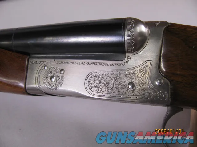 7850  Winchester 23 Pigeon XTR 20 gauge 26 inch barrels 2 3/4&3 inch chambers, ic/mod, round knob, vent rib, ejectors, Winchester butt plate, rose and scroll coin silver engraved receiver, opens closes tight, bores bright shiny, 2 white bea Img-4