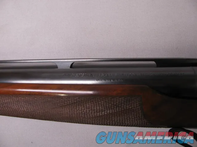 7822   Winchester model 23 custom 12GA SXS, one of only 500 made in 1987 only, SST, High luster blue, with 10 chokes, choke wrench and thread clean out tool. Vent rib, Gold Trigger, nice and tight, 27 barrels, 7LBS, nice and tight, collect Img-11