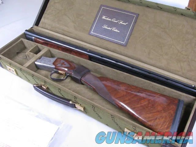 7826 Winchester 101 QUAIL SPECIAL 410 gauge 26 barrels mod/full, AS NEW IN CORRECT Case, With paperwork, AAA++Fancy FEATHERCROTCH WALNUT, vent rib, ejectors, Winchester pad, 99.9% condition. bird dog and 4 quail coin silver engraved receive Img-16